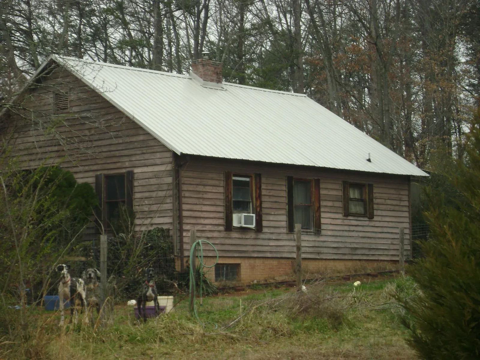 White metal roof on an old wood sided farmhouse, from a Asphalt Shingle Roof Repair job in West Simsbury